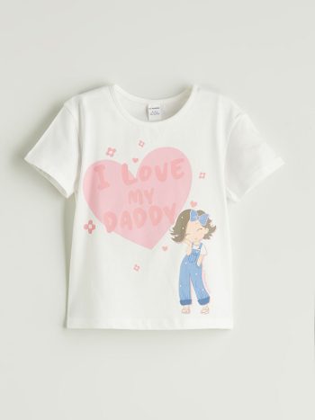 LCW Kids                                                                                       Off-White Printed Round Neck T-Shirt for Girls