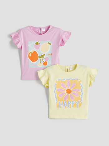 LCW Kids Floral Crew Neck T-Shirt for Girls - Set of 2