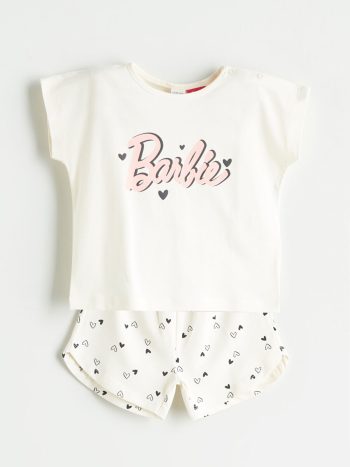 LCW Baby - Cream Barbie Baby T-Shirt and Shorts Set (2 Pieces)