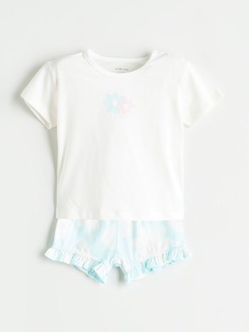 LCW Baby Cream Floral Girl Baby T-Shirt and Shorts 2-Piece Set