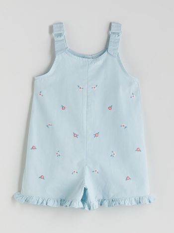 LCW Kids Blue Strap Flower Embroidered Baby Girl Overall