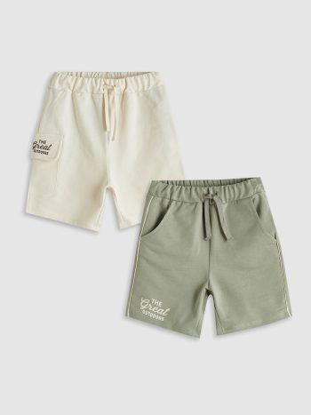 LCW Kids Printed Boys' Shorts with Elastic Waistband - Set of 2