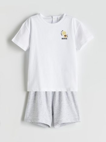 LCW Baby White Printed Baby Boy T-Shirt and Shorts Set of 2