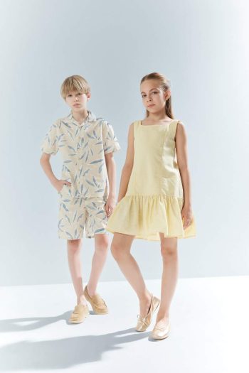 Girls' Round Neck Ruffled Cotton Sleeveless Dress