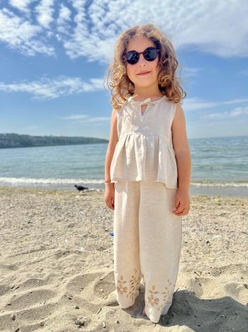 Embroidered Linen Set for Ages 2-7 Natural