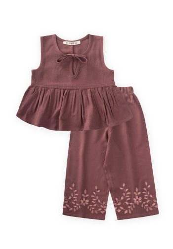 Embroidered Linen Set for Ages 2-7 in Plum