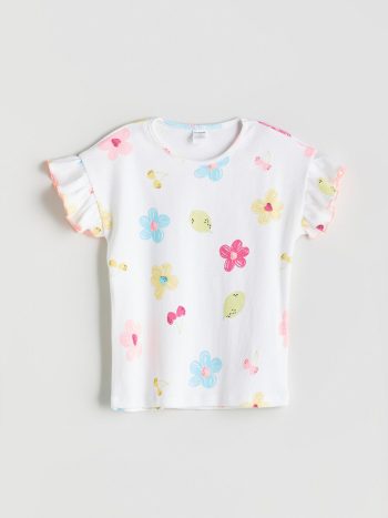 LCW Kids White Floral Print Girl's T-Shirt