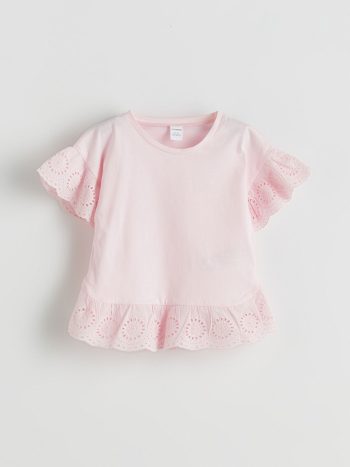 LCW Kids Pink Knitted Blouse with Lace for Girls