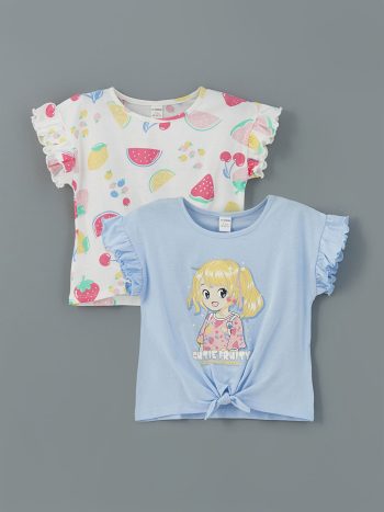 LCW Kids Lila Printed Jersey Ruffled Girls' T-Shirt 2-Pack