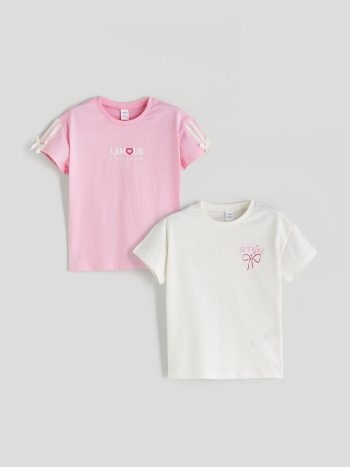 LCW Kids Pink Round Neck Girls' T-Shirt Set of 2