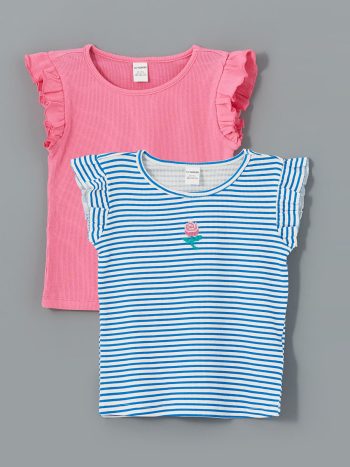 LCW Kids Blue Striped Ruffled Baby Girl T-Shirt 2-Pack