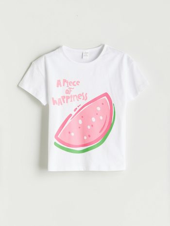LCW Kids White Crew Neck Printed Girls T-Shirt