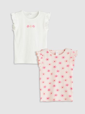 LCW Kids                                                                                        Ecru Floral Printed Girls' Sleeveless Top Set of 2