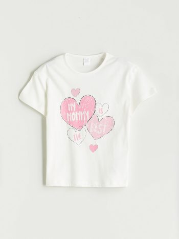 LCW Kids                                                                                         Ecru Round Neck Printed Girls' T-Shirt
