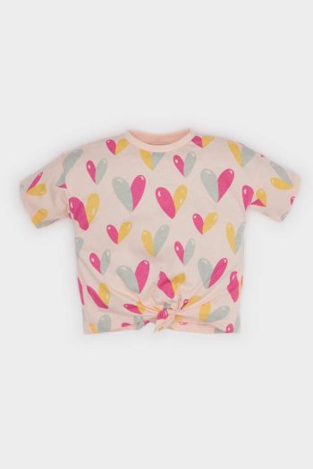 Girl's Short-Sleeve Bicycle Neck Heart Pattern T-Shirt