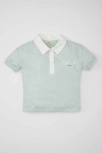 Girls' Short Sleeve T-Shirt with Printed Shirt Collar