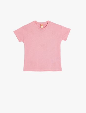 Baby Girl Short-Sleeve Cotton Basic T-Shirt with Flower Embroidery