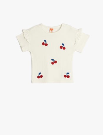 Cherry Embroidered Cotton Short Sleeve T-Shirt for Baby Girls