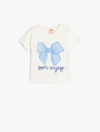 Girl's Short Sleeve Bow Print Cotton T-Shirt