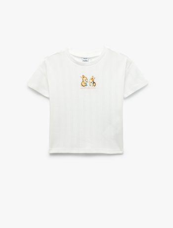 Cotton Rabbit Print Short Sleeve Crew Neck T-Shirt for Baby Girls