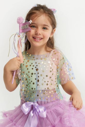 Multi-Colored Star Printed Girls' Tulle Crop