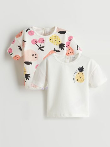 LCW Baby Bej Fruit Print Girl Baby T-Shirt 2-Pack