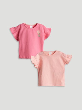 LCW Baby Pink Floral Printed Baby Girl T-Shirt Set of 2
