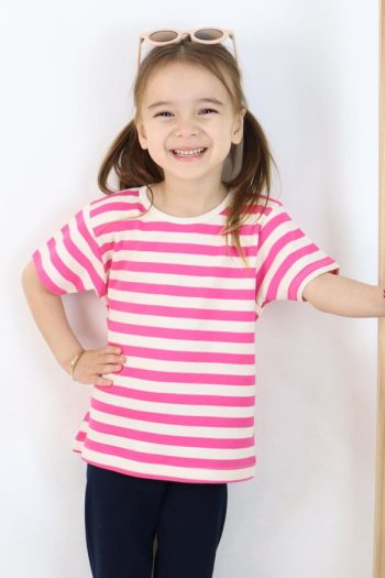 Girls' T-Shirt with Button Stripes in Pink (Ages 1-4)