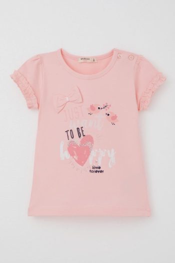 Cute Bird Print Heart Pink T-shirt for Girls (Ages 1-4)