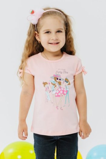 Girl's T-Shirt Party Time Happy Girls Printed Pink (Ages 2-6)