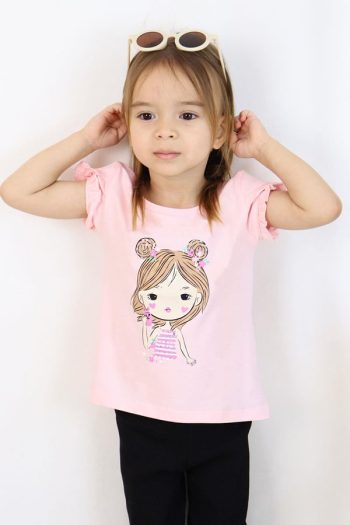 Trendy Girls' T-Shirt with Cool Print in Pink (Ages 2-5)