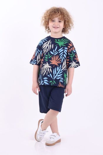 Maxima Palm Print Oversized Summer Set with Shorts for Boys Ages 3-6