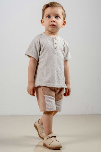 Baby Boy Cotton Gray Two-Piece Shorts Set Trendy Fashion Outfit
