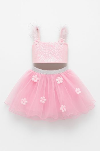 Girl's Tulle Daisy Appliqué Camisole Blouse and Skirt Set