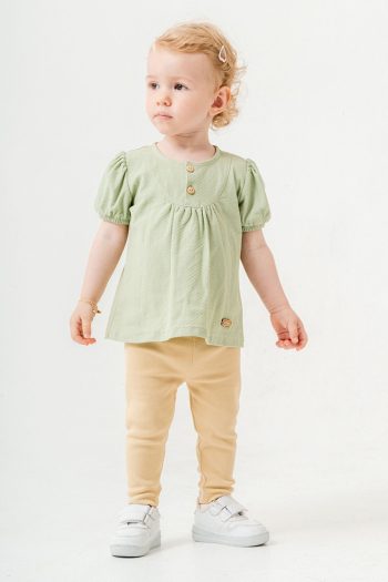 Bombe Baby Kids Green Cotton Legging Set - Trendy Fashion Top and Bottom Set