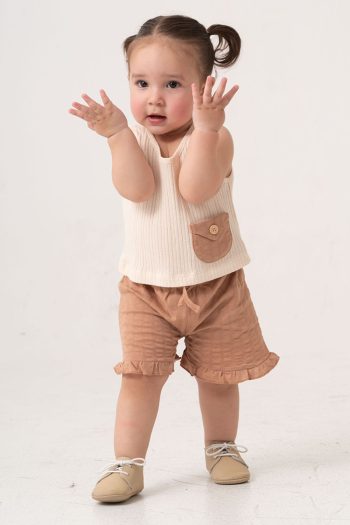 Bombe Baby Kids Coffee Cotton Short Set 2-Piece Trendy Fashion Outfit