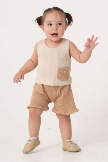 Baby Kids Natural Cotton Shorts 2-Piece Set Trendy Fashion Top and Bottom Set