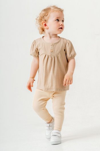 Bombe Baby Child Beige Cotton Leggings 2-Piece Set Trendy Fashion Outfit