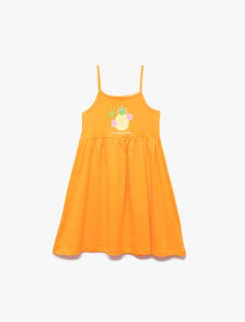 Cotton Pineapple Print Strappy Dress for Baby Girls