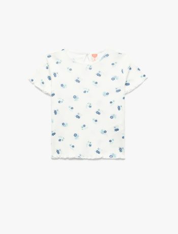 Baby Girl Floral Print Round Neck Short Sleeve Cotton T-Shirt