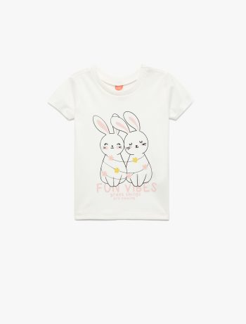 Baby Girl Short Sleeve Bicycle Neck Rabbit Print Cotton T-shirt