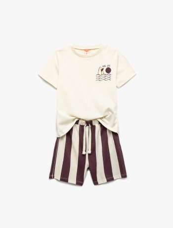 Boys' Printed Short Sleeve Crew Neck Cotton T-shirt and Shorts Set