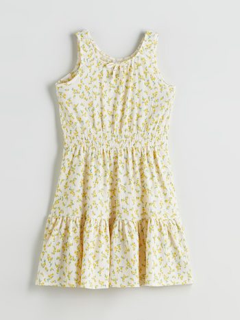 LCW Kids Ekru Floral Print Girl's Dress