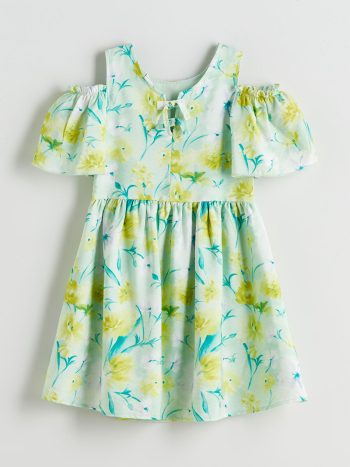 LCW Kids Green Bicycle Collar Floral Girl's Dress