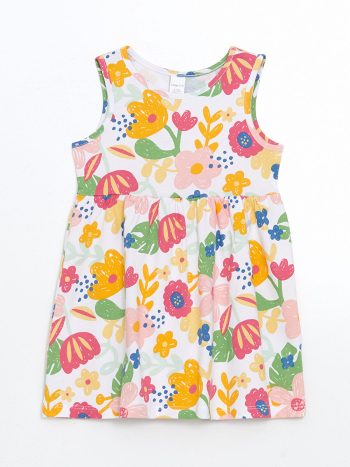 LCW ECO Pink Floral Round Neck Dress for Girls