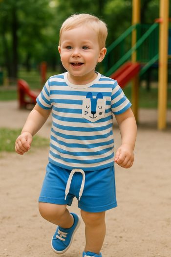 Striped Two-Piece Set with Shorts for Boys