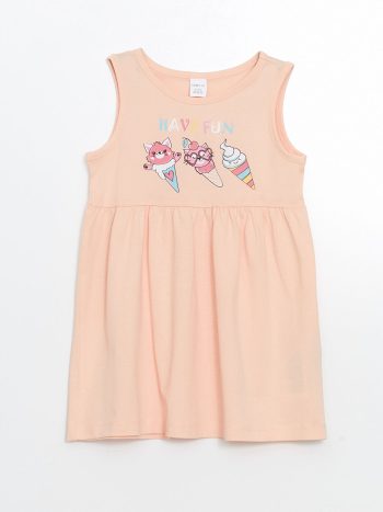 LCW ECO Pink Floral Bicycle Neck Dress for Girls