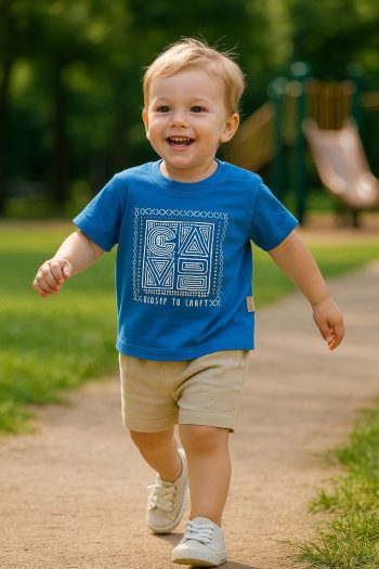 Boy Baby Muslin Shorts Set with Pattern