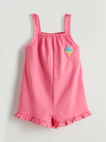 LCW Kids Pink Square Collar Embroidered Girl's Overalls