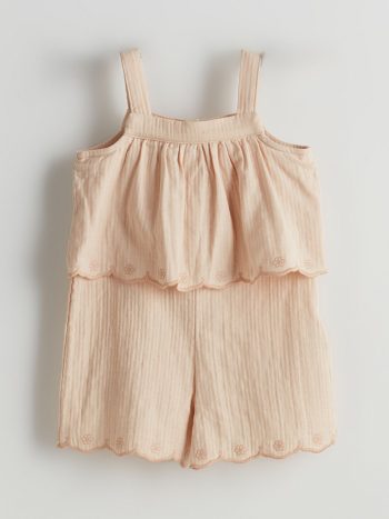 LCW Kids Bej Square Neck Ruffled Girl's Jumpsuit